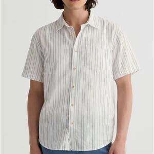AG Adriano Goldschmied Men's Short Sleeve Shirt LARGE White Blue Stripe NWT $178